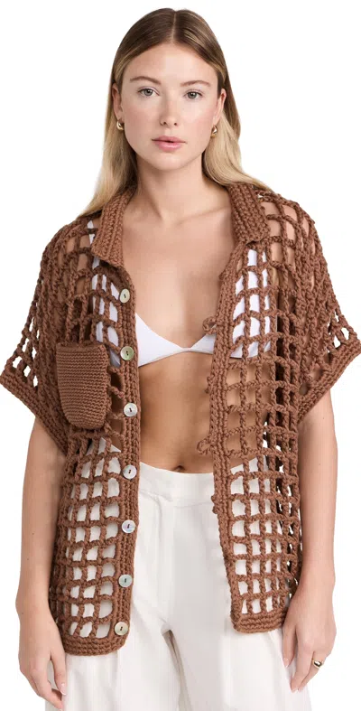 Nia Thomas Sessa Crocheted Cotton Shirt In Brown