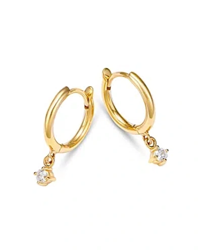 Zoë Chicco 14k Yellow Gold Prong Diamonds Diamond Dangle Small Huggie Hoop Earrings