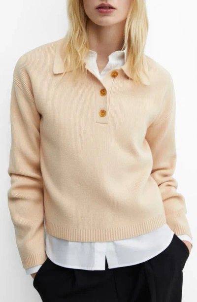Mango Buttoned Collar Knit Sweater Beige In Light Beig