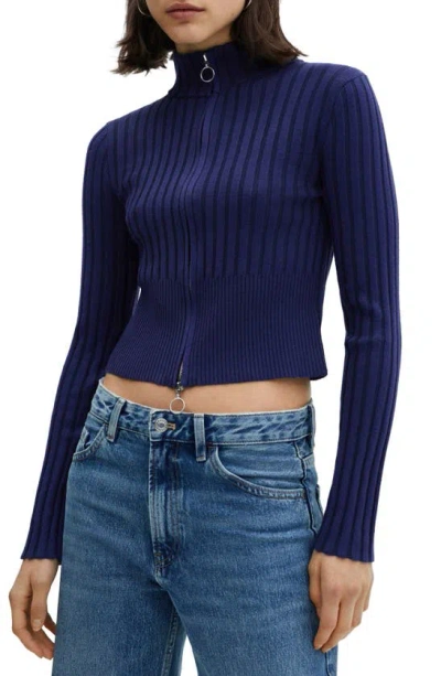 Mango Women's Zipper Crop Cardigan In Medium Blu