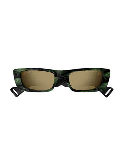 Gucci Rectangular Frame Sunglasses In Green-green-bronze