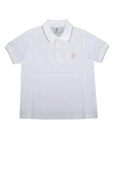 Brunello Cucinelli Kids' Polo T-shirt In Biancoamaretto