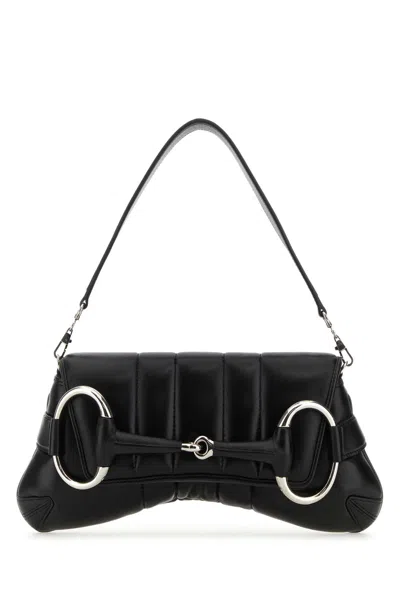 Gucci Black Medium  Horsebit Chain Leather Shoulder Bag In 1000