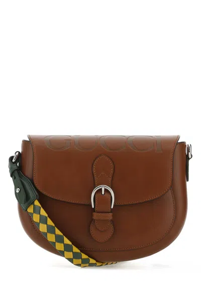Gucci Woman Brown Leather Shoulder Bag In 2598