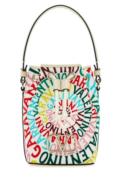 Valentino Garavani Printed Canvas And Leather  Escape Bucket Bag In Multicolorivory