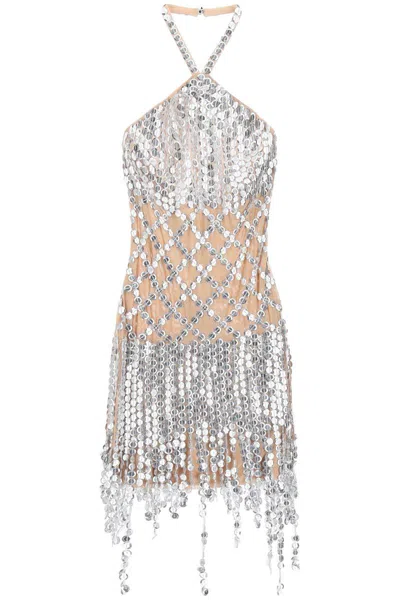 Attico 'adriel' Mini Dress With Hexagonal Sequins In Argento