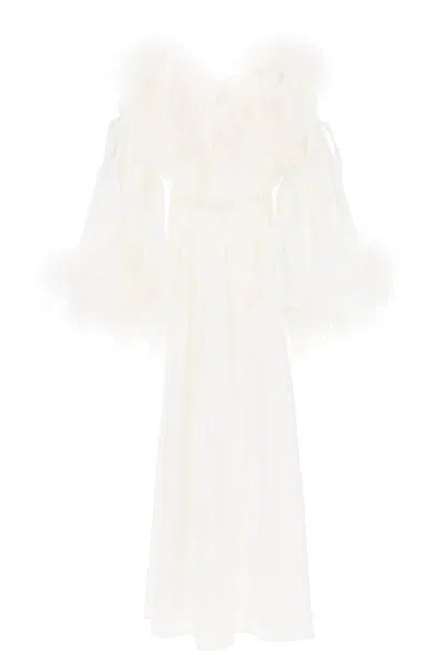 Art Dealer 'bettina' Maxi Dress In Satin With Feathers In Bianco