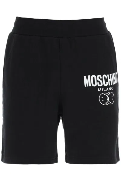 Moschino 'double Question Mark' Logo Sweatshorts In Nero