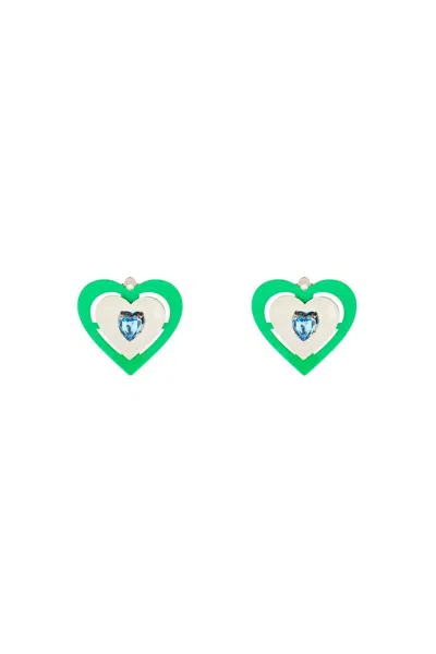 Safsafu 'green Neon Heart' Clip-on Earrings In Argento
