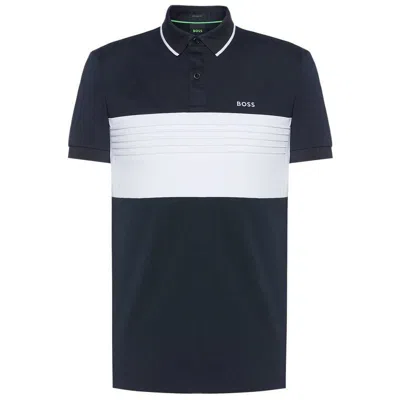 Hugo Boss Men Pavel 402-dark Blue Short Sleeve Knit Cuffs Cotton Polo Shirt