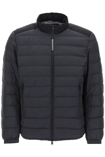 Woolrich Quilted Zipped Down Jacket In Nero