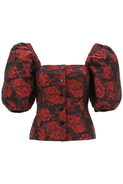 Ganni Blouse In Floral Jacquard In Rosso