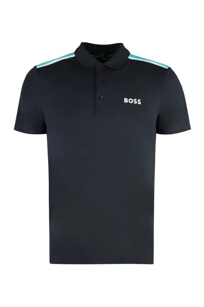 Hugo Boss Boss Techno Jersey Polo Shirt In Blue