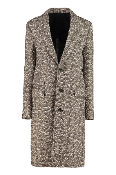 Bottega Veneta Single-breasted Boucle Fabric Coat In Multicolor