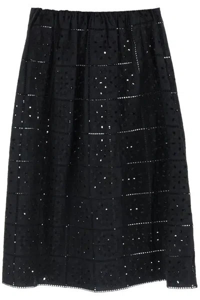 Ganni Broderie Anglaise Midi Skirt In Black
