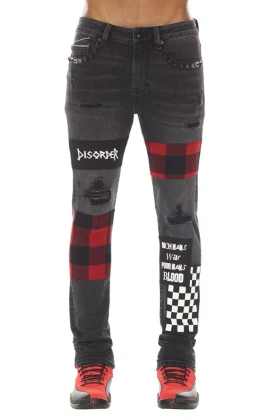 Cult Of Individuality Punk Rip & Repair Super Skinny Jeans In Plaid