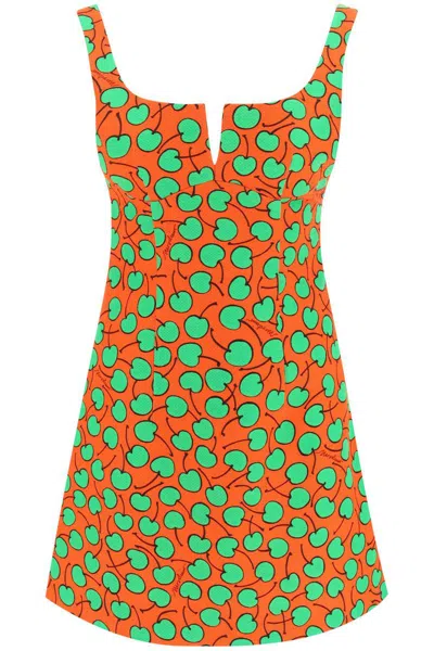 Moschino Cherry Print Short Dress In Arancio