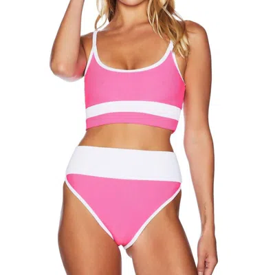 Beach Riot Emmy Bikini Bottom In Neon Pink/white