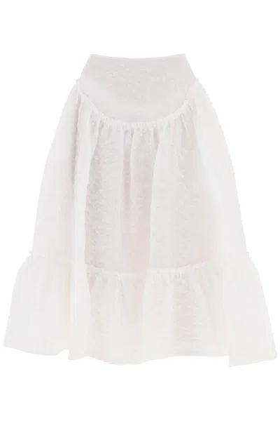 Simone Rocha Cloqué Yoke Skirt In Bianco