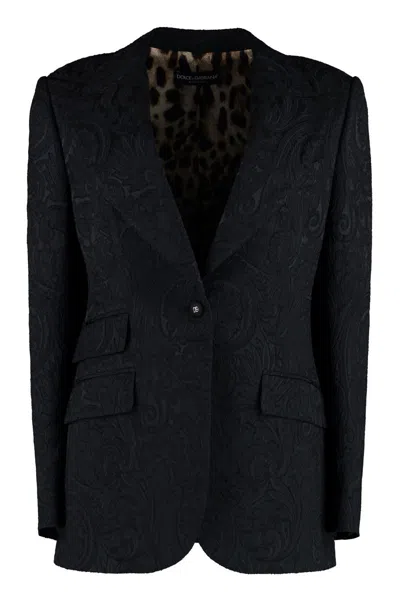 Dolce & Gabbana Brocade Sigle-breasted Blazer In Black