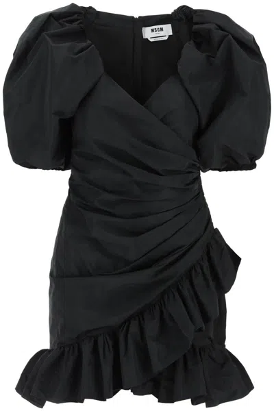 Msgm Draped Mini Dress In Black