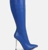 London Rag Hale Faux Leather Pointed Heel Calf Boots In Blue