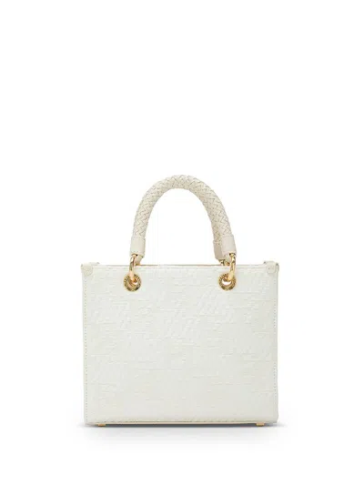 Elisabetta Franchi Cotton Blend Jacquard Logo Tote Bag In Ivory