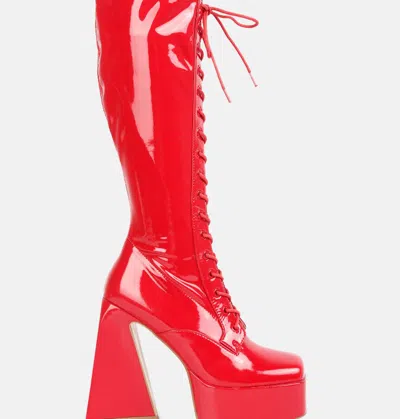 London Rag Snowflakes Patent Pu High Platform Calf Boots In Red