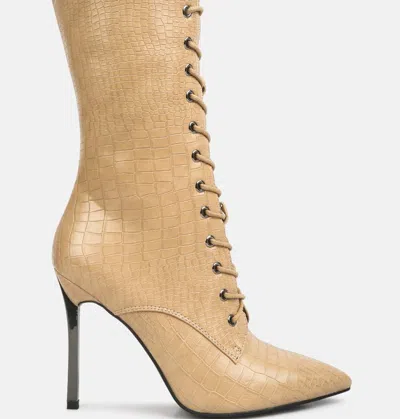 London Rag Knocturn Croc Textured Over The Ankle Boots In Beige