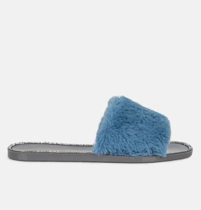 London Rag Geese Faux Fur Diamante Detail Jelly Flats In Grey