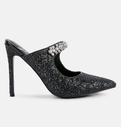 London Rag Twinklet Glitter Diamante High Heeled Sandals In Black