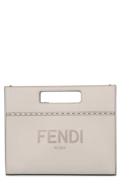 Fendi Leather Handbag In Grey