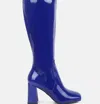 London Rag Hypnotize Patent Pu Block Heeled Calf Boots In Blue