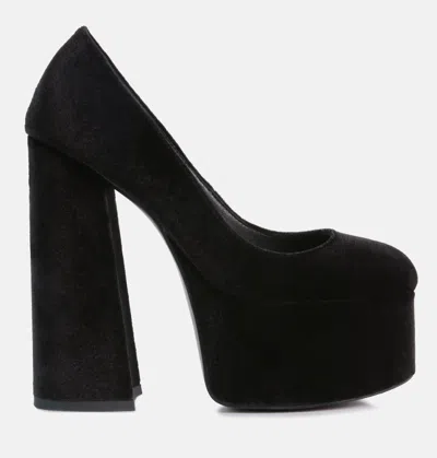 London Rag Old Novelty Platform Heel Velvet Pumps In Black