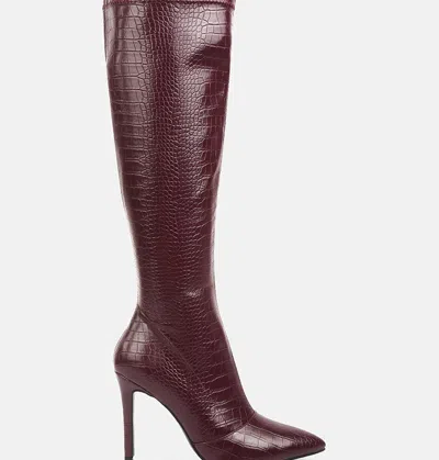London Rag Wheedle Croc High Heeled Calf Boots In Brown