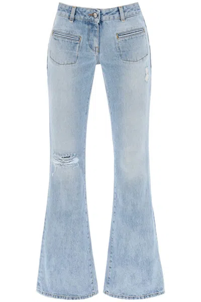 Palm Angels Low Rise Waist Bootcut Jeans In Celeste