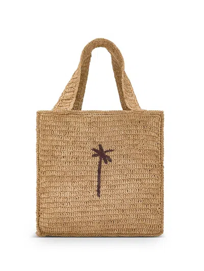 Manebi Manebí Woven Straw Shopping Bag With Palm Embroidery In Brown