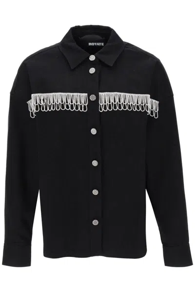 Rotate Birger Christensen Overshirt With Crystal Fringes In Black