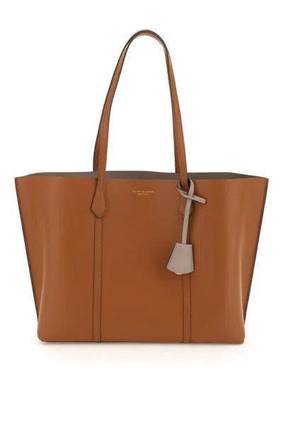 Tory Burch Perry Leather Tote Bag In Marrone