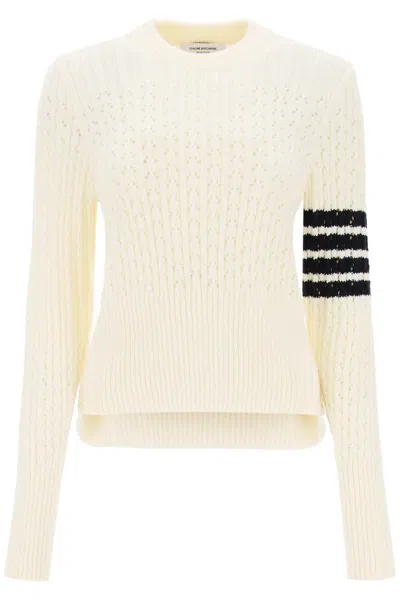 Thom Browne Pointelle Wool Sweater In Beige,black