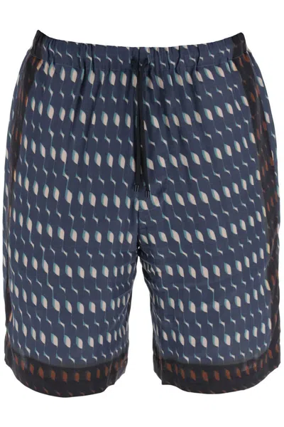 Dries Van Noten Satin Printed Shorts In Blue