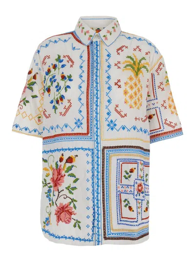 Farm Rio Embroidered Cotton Shirt In Multicolor