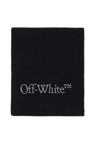 Off-white Wool Scarf With Logo Embroidery In Black