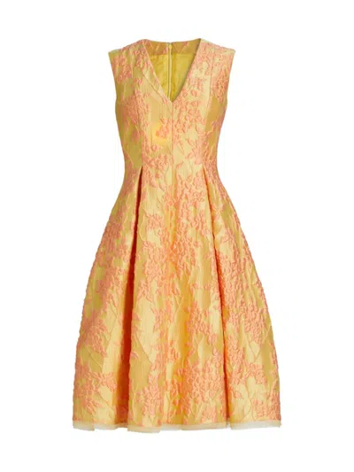 Talbot Runhof Mimosa Jacquard V-neck Sleeveless Dress In Dijon