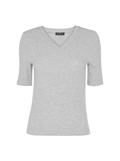 Whistles Womens Grey V-neck Ribbed Stretch-knit Top