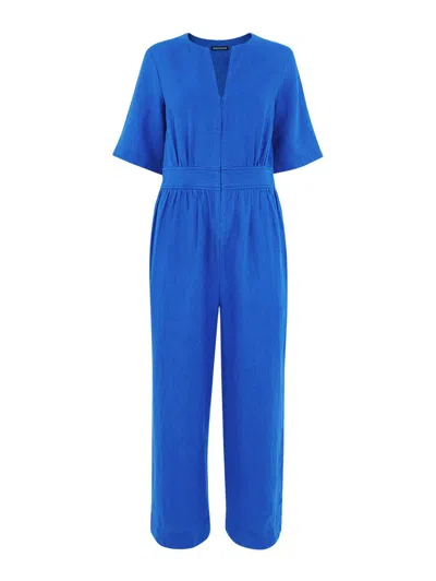 Whistles Womens Cosima Zip-up Linen Jumpsuit In Cobalt Blue
