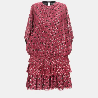 Pre-owned Saint Laurent Red Lurex Silk Tiered Mini Dress L (fr 40)