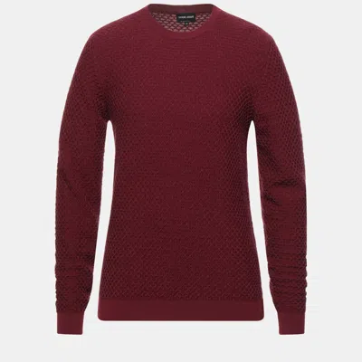 Pre-owned Giorgio Armani Burgundy Textured Wool Knit Jumper M (it 48)