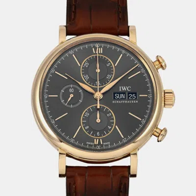Pre-owned Iwc Schaffhausen Grey 18k Rose Gold Portofino Automatic Men's Wristwatch 42 Mm