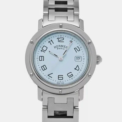 Pre-owned Hermes White Stainless Steel Clipper Cl6.410 Quartz Women's Wristwatch 31 Mm